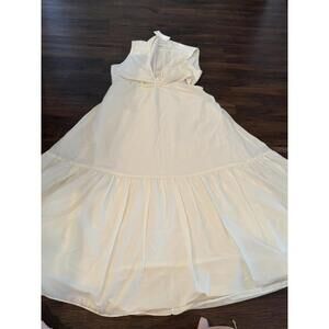 Mango MNG Women White Maxi Dress XL Sleeveless Ruched Front Bow New